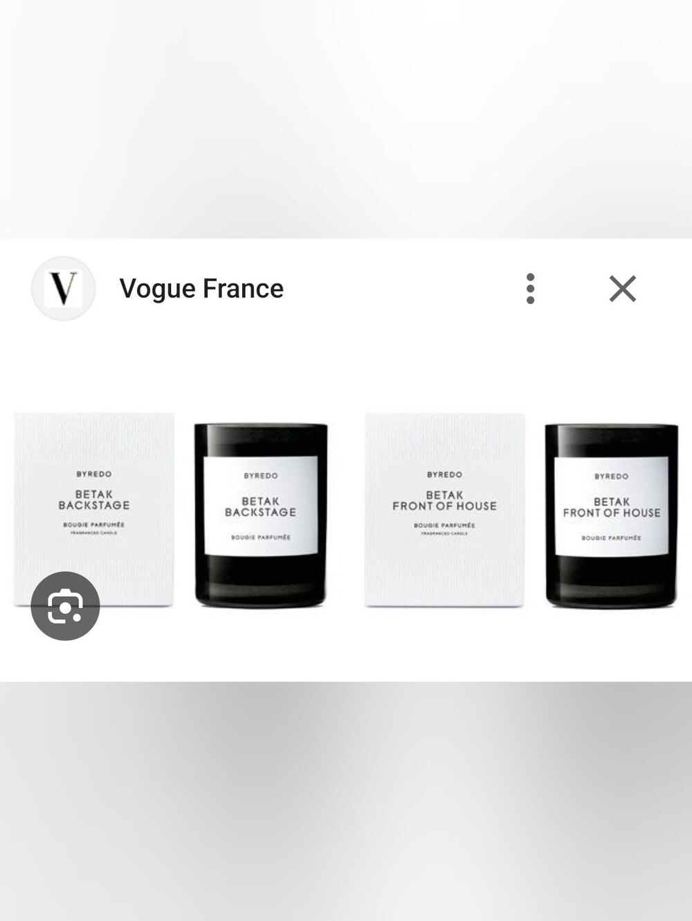 ISO Byredo Betak Scented Candle Backstage Front Of House
